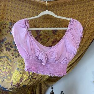 Women's Tie-Front Smocked Crop Top